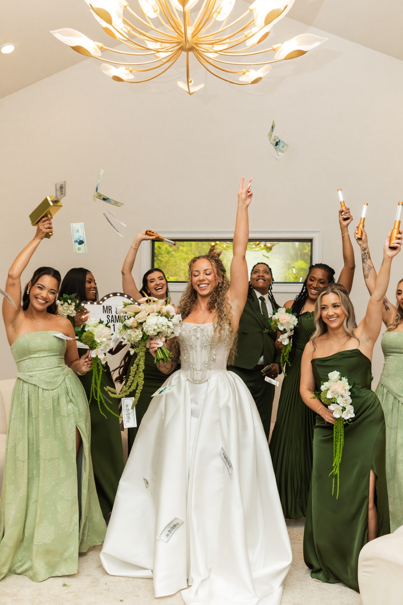 Bride celebrating with bridesmaids
