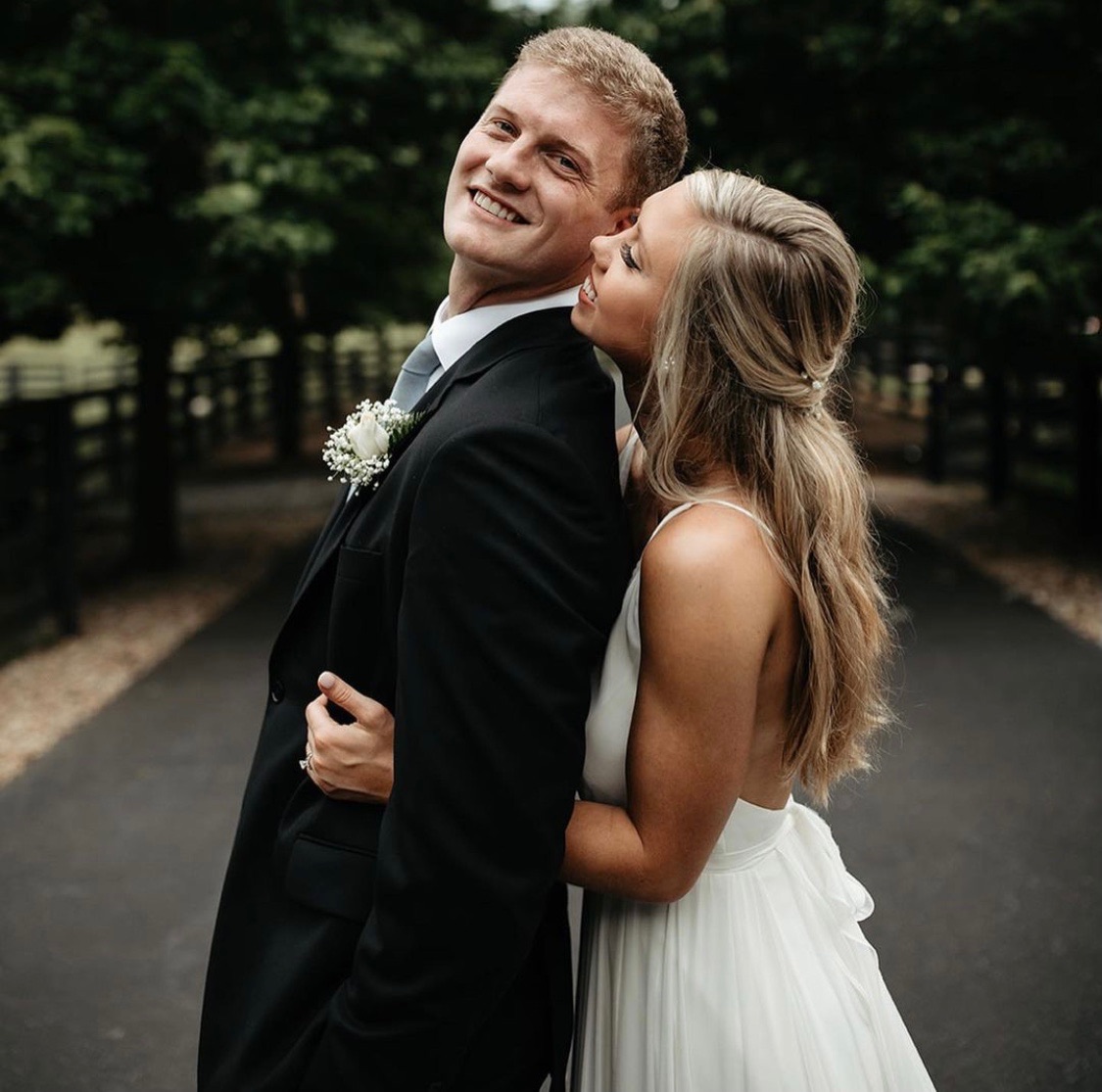 Newlywed couple celebrating together
