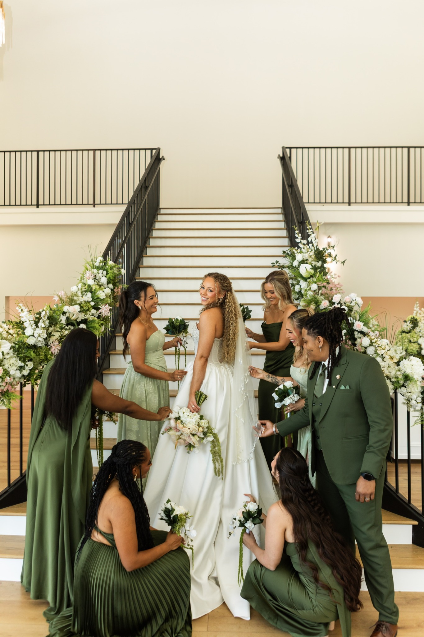 Bride getting ready with wedding party