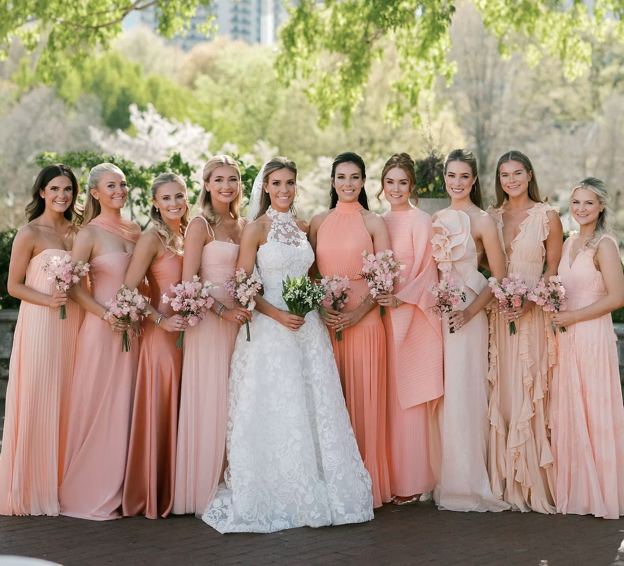 Bride and bridal party on the wedding day